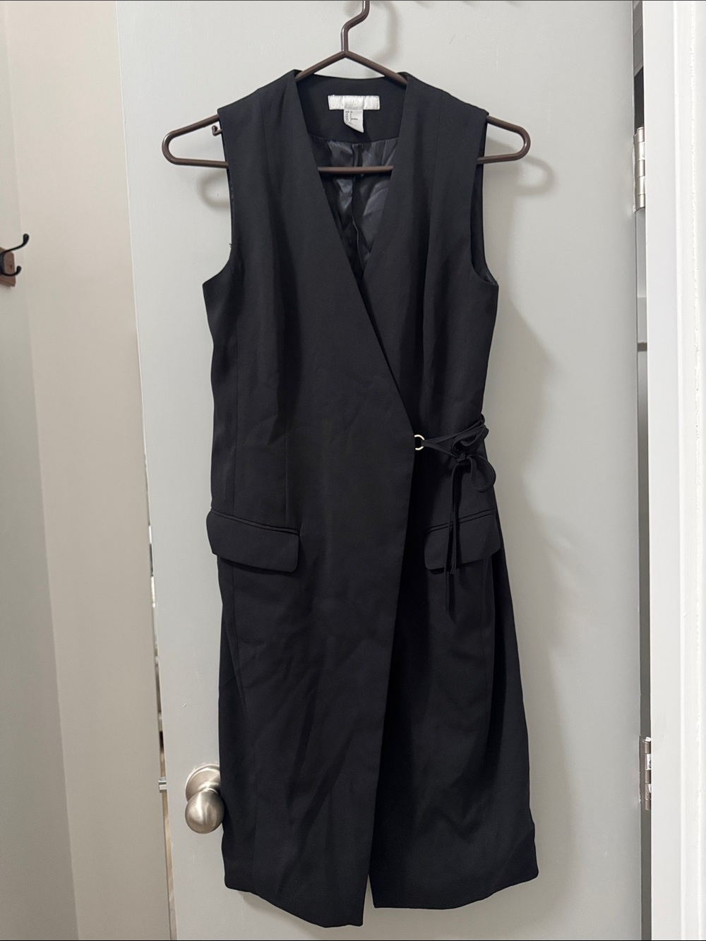 H&M Sleeveless Black Wrap Midi Dress with Side Tie